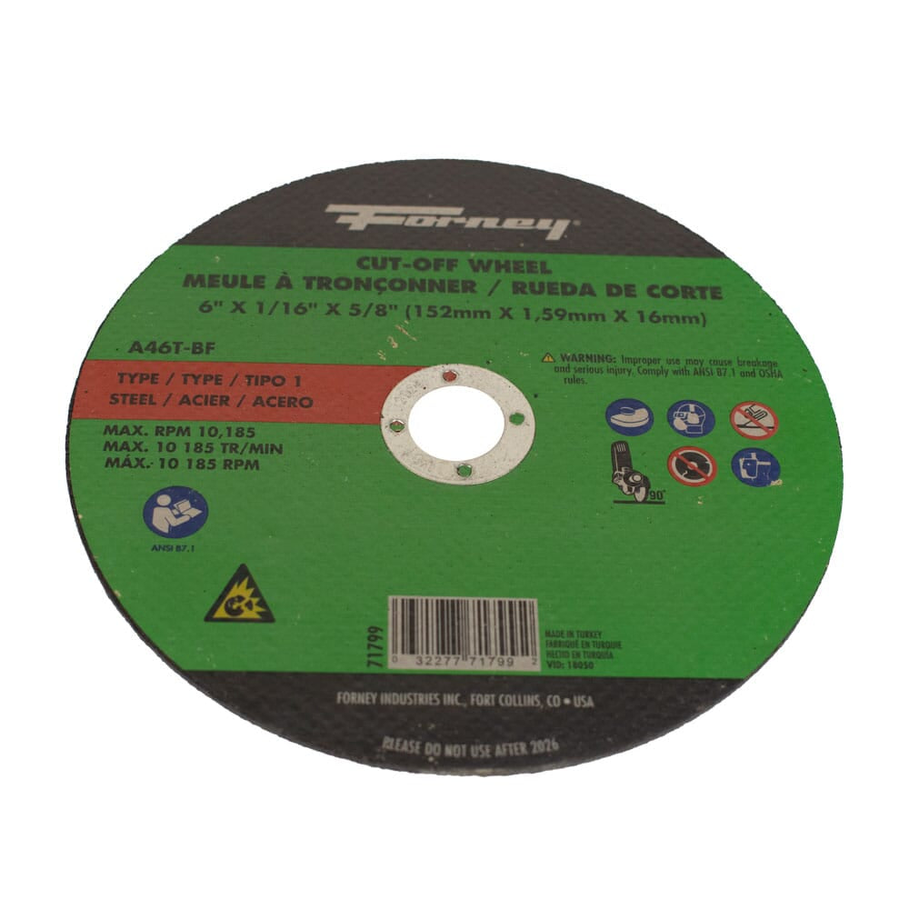 Cut-Off Wheel, Metal, Type 1, 6 in x 1/16 in x 5/8 in