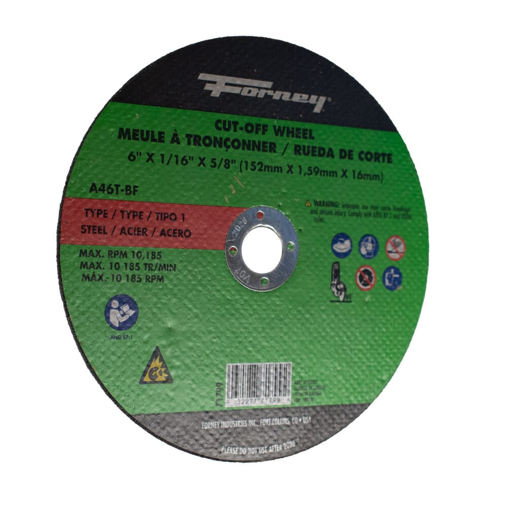 Cut-Off Wheel, Metal, Type 1, 6 in x 1/16 in x 5/8 in