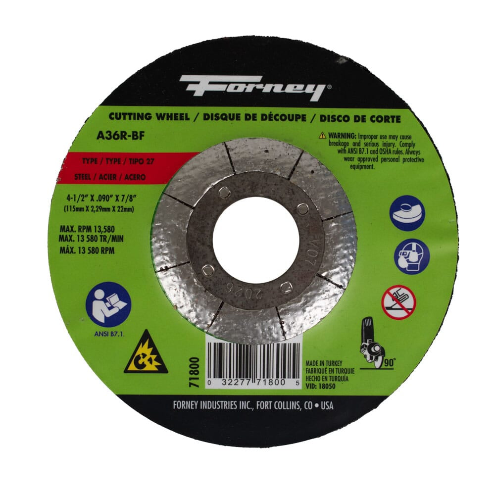 Cut-Off Wheel, Metal, Type 27, 4-1/2 in x .090 in x 7/8 in