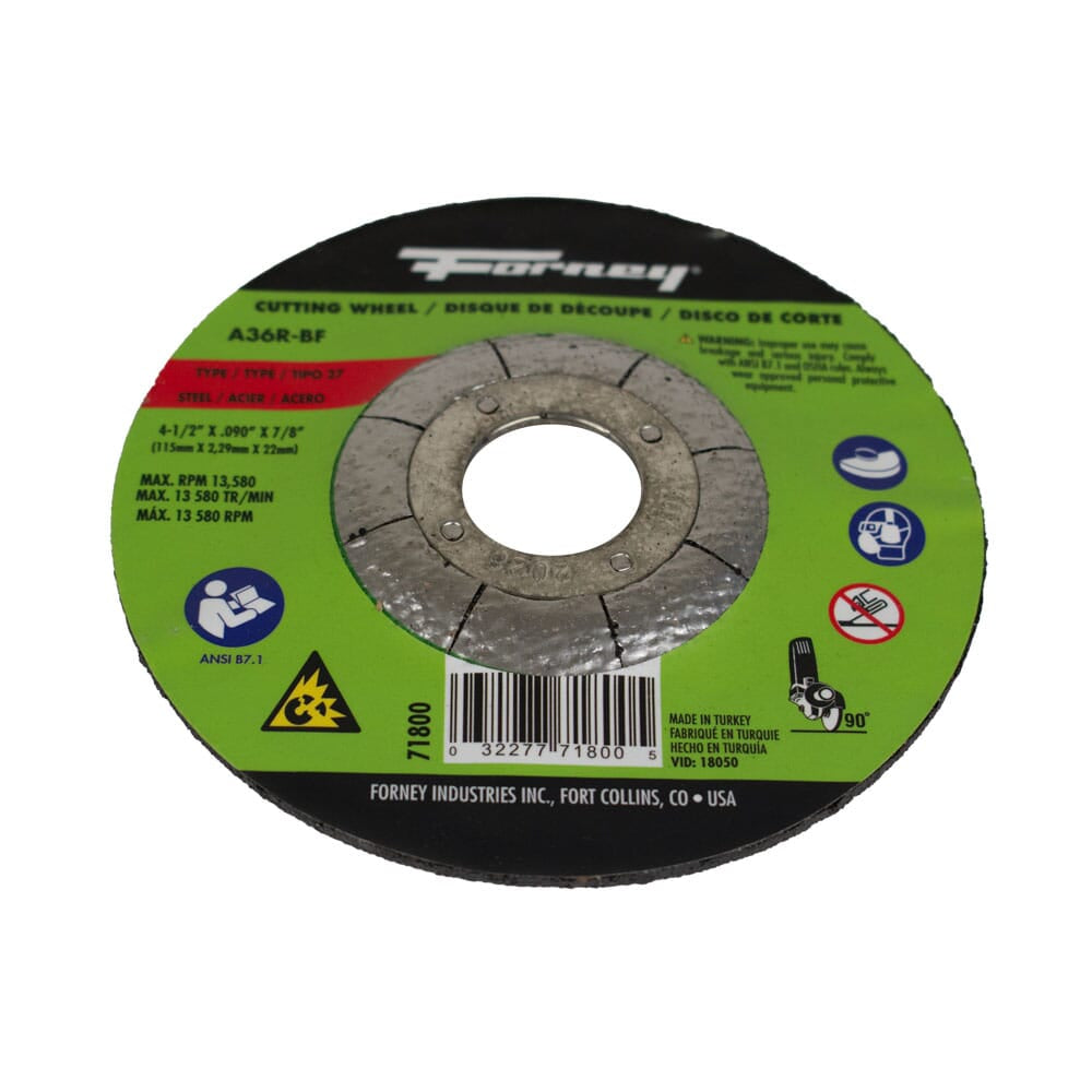 Cut-Off Wheel, Metal, Type 27, 4-1/2 in x .090 in x 7/8 in