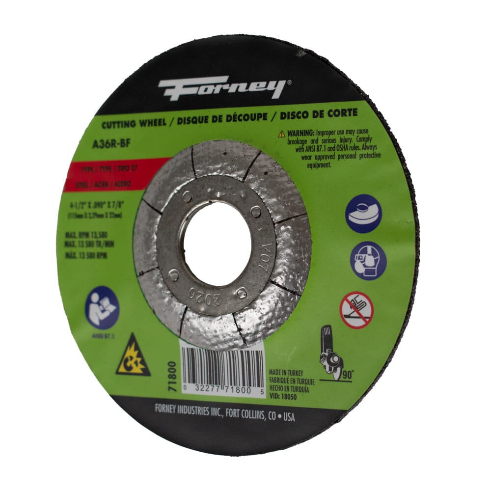 Cut-Off Wheel, Metal, Type 27, 4-1/2 in x .090 in x 7/8 in