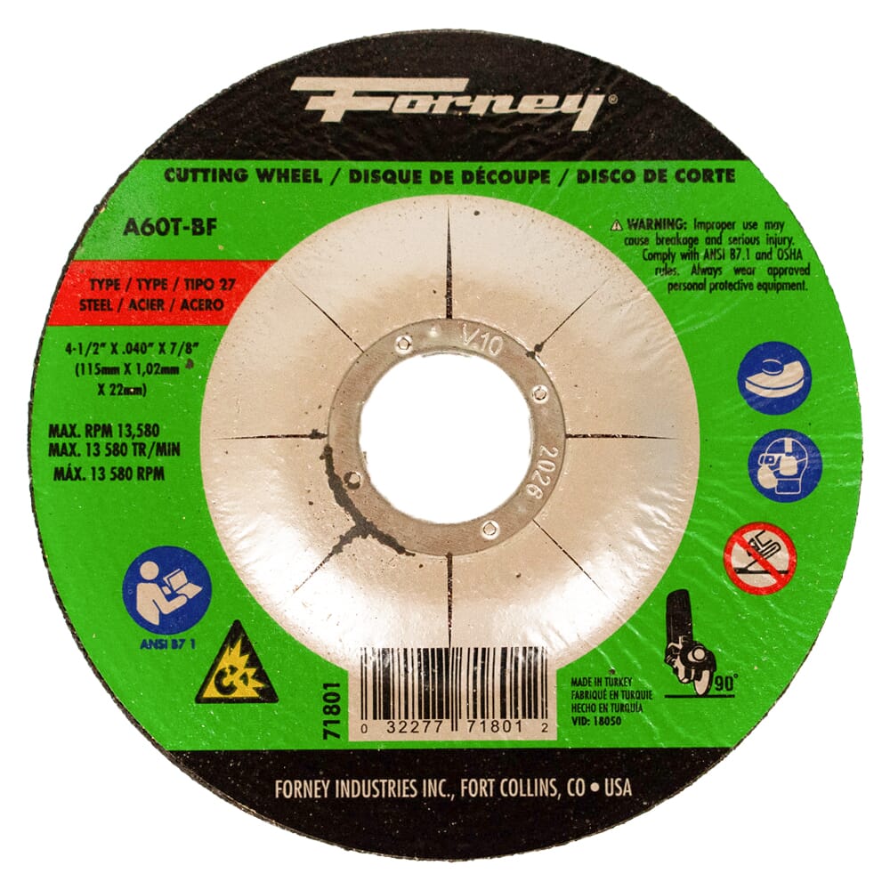 Cut-Off Wheel, Metal, Type 27, 4-1/2 in x .040 in x 7/8 in