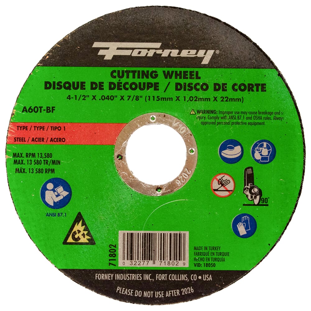 Cut-Off Wheel, Metal, Type 1, 4-1/2 in x .040 in x 7/8 in