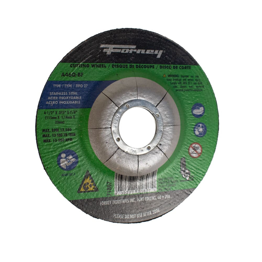 Cut-Off Wheel, Stainless, Type 27, 4-1/2 in x .045 in x 7/8 in