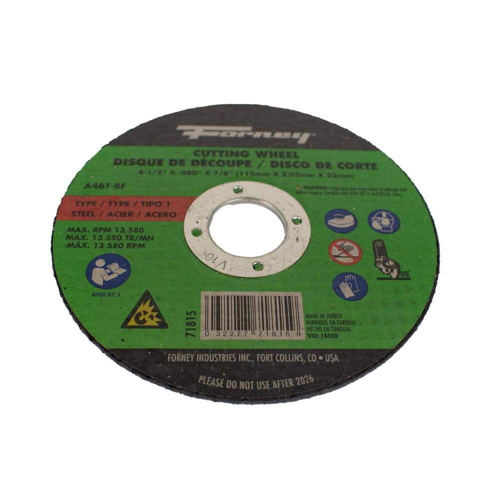 Cut-Off Wheel, Metal, Type 1, 4-1/2 in x .080 in x 7/8 in