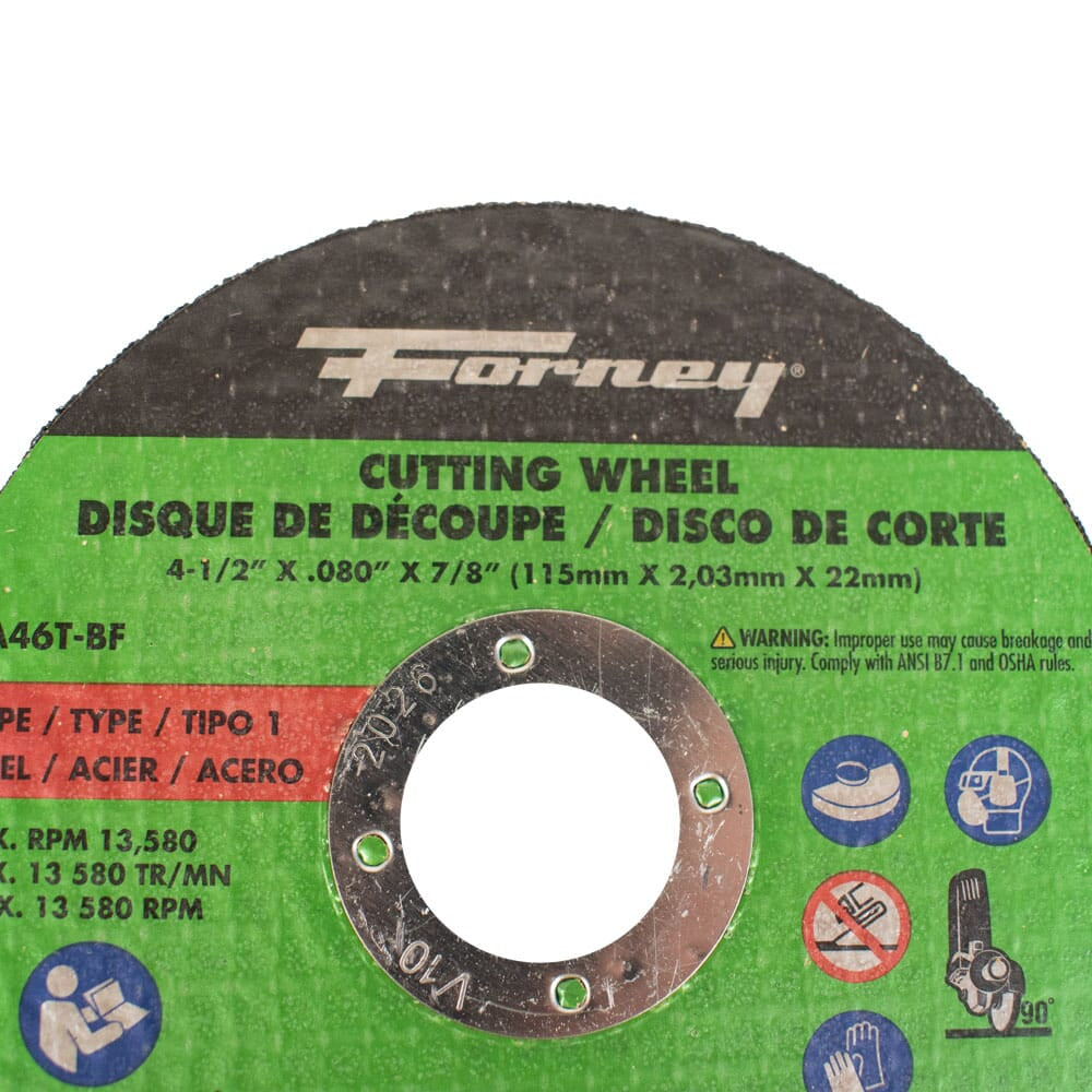 Cut-Off Wheel, Metal, Type 1, 4-1/2 in x .080 in x 7/8 in