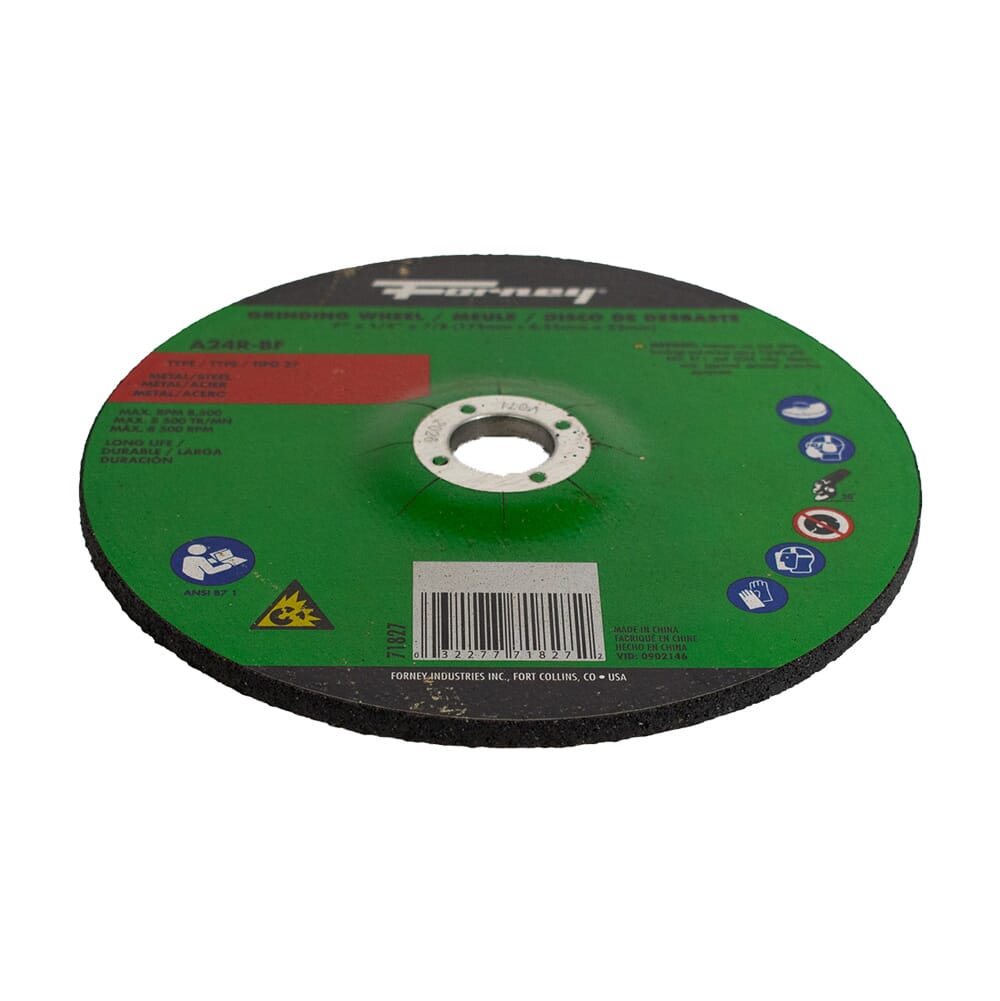 Grinding Wheel, Metal, Type 27, 7 in x 1/4 in x 7/8 in