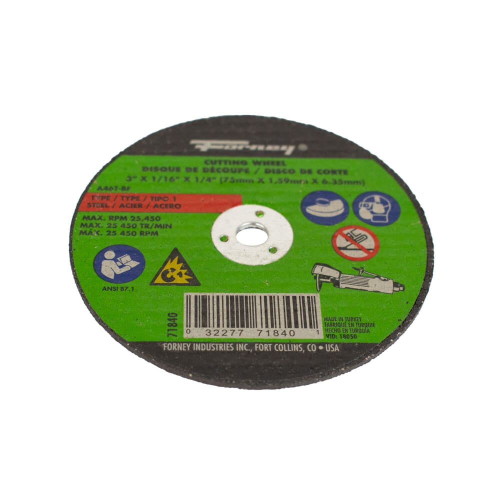 Cut-Off Wheel, Metal, Type 1, 3 in x 1/16 in x 1/4 in