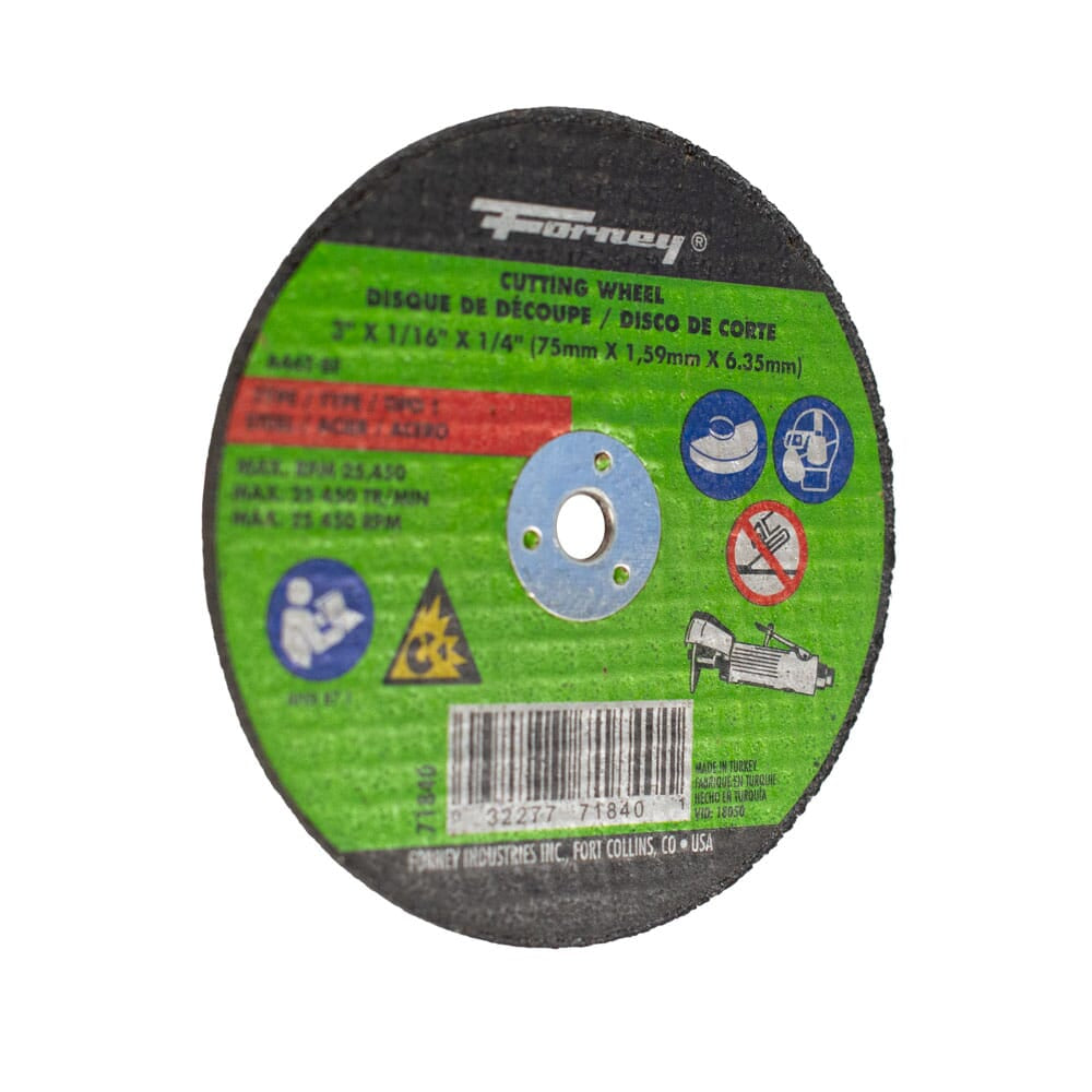 Cut-Off Wheel, Metal, Type 1, 3 in x 1/16 in x 1/4 in