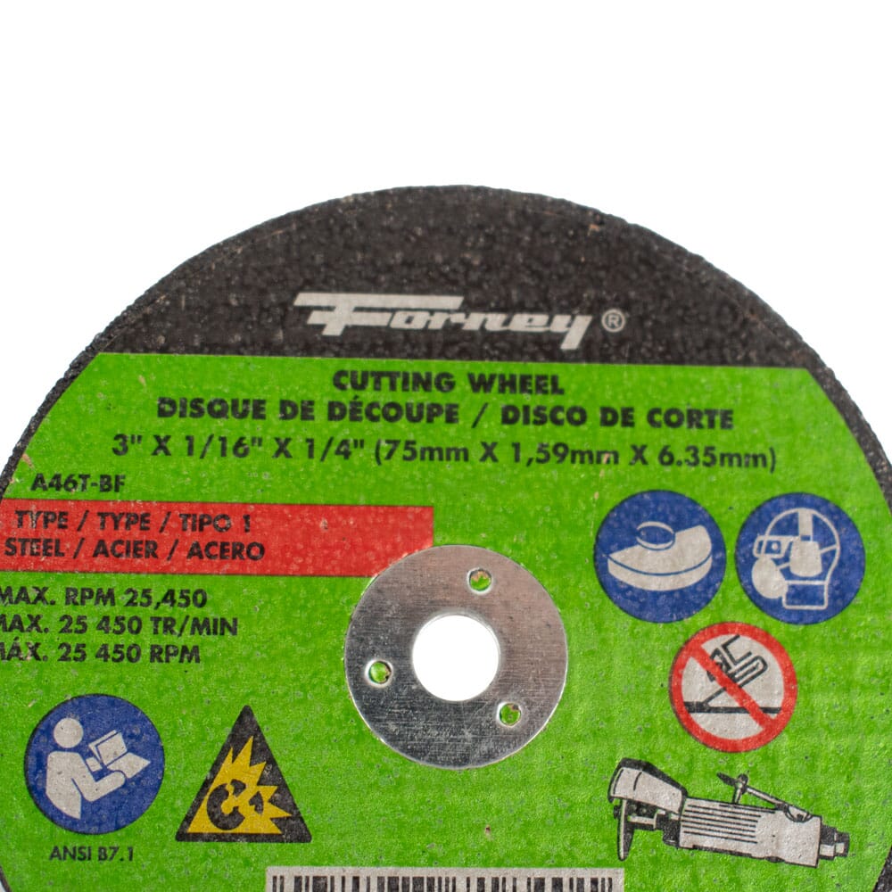 Cut-Off Wheel, Metal, Type 1, 3 in x 1/16 in x 1/4 in