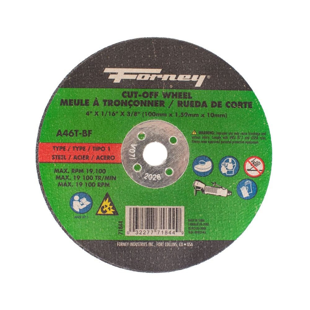 Cut-Off Wheel, Metal, Type 1, 4 in x 1/16 in x 3/8 in