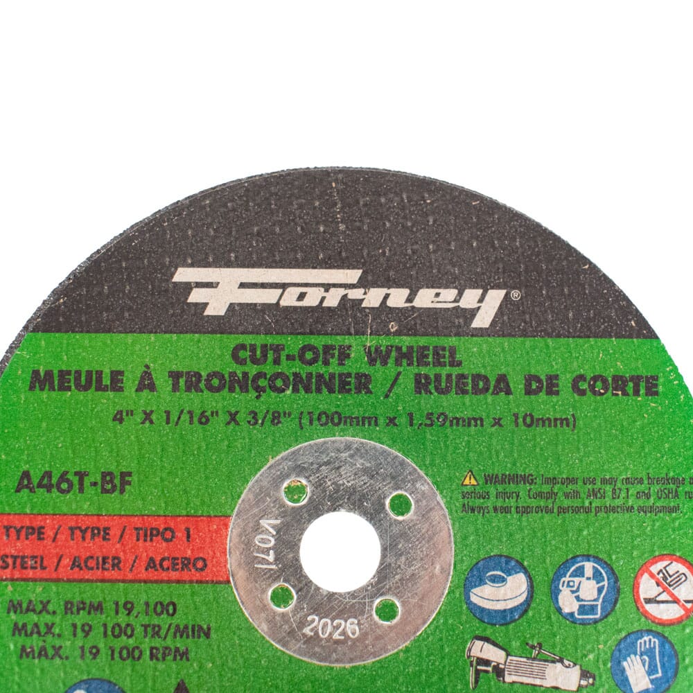 Cut-Off Wheel, Metal, Type 1, 4 in x 1/16 in x 3/8 in