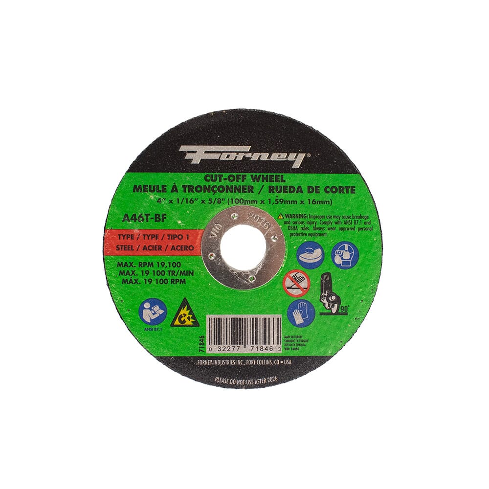 Cut-Off Wheel, Metal, Type 1, 4 in x 1/16 in x 5/8 in