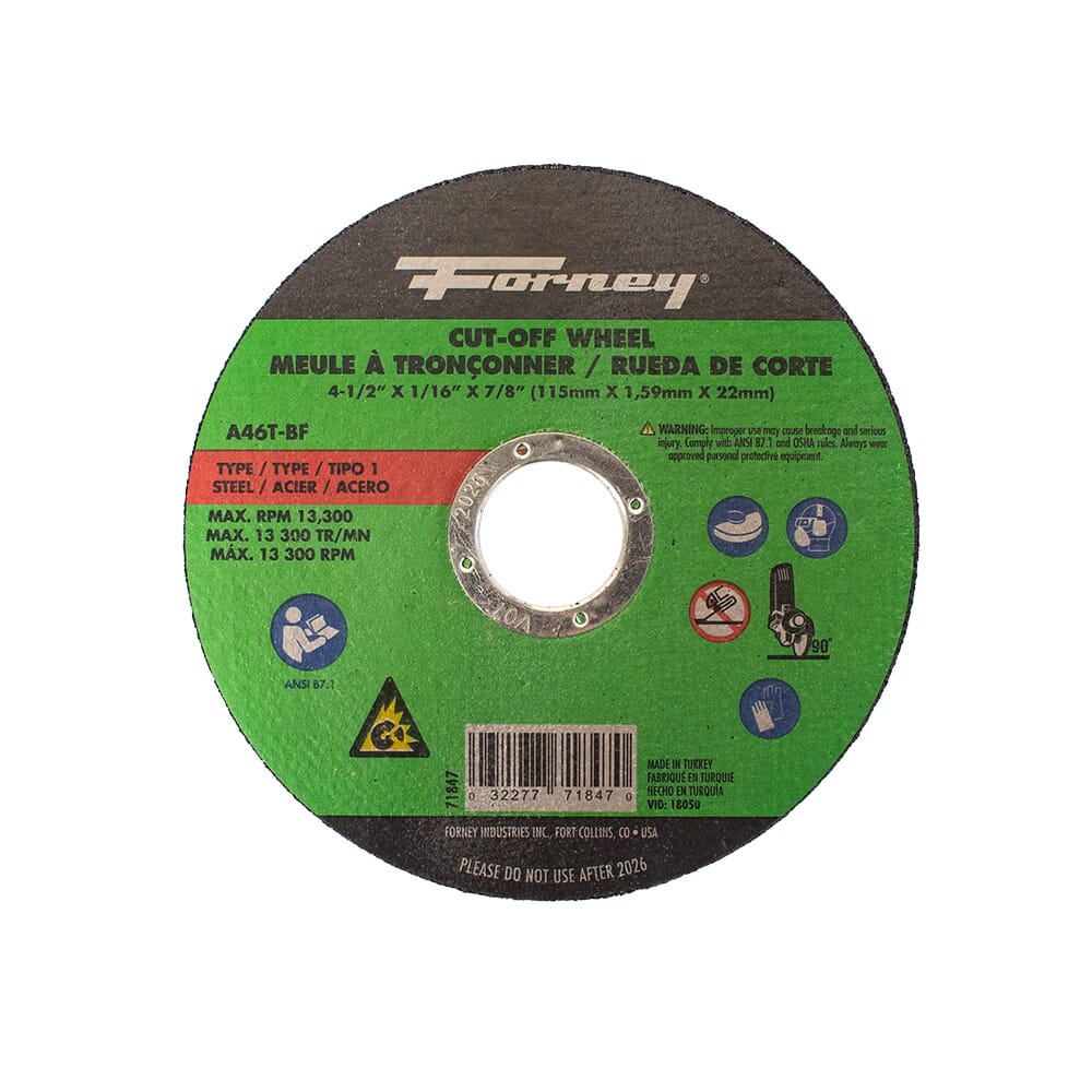 Cut-Off Wheel, Metal, Type 1, 4-1/2 in x 1/16 in x 7/8 in