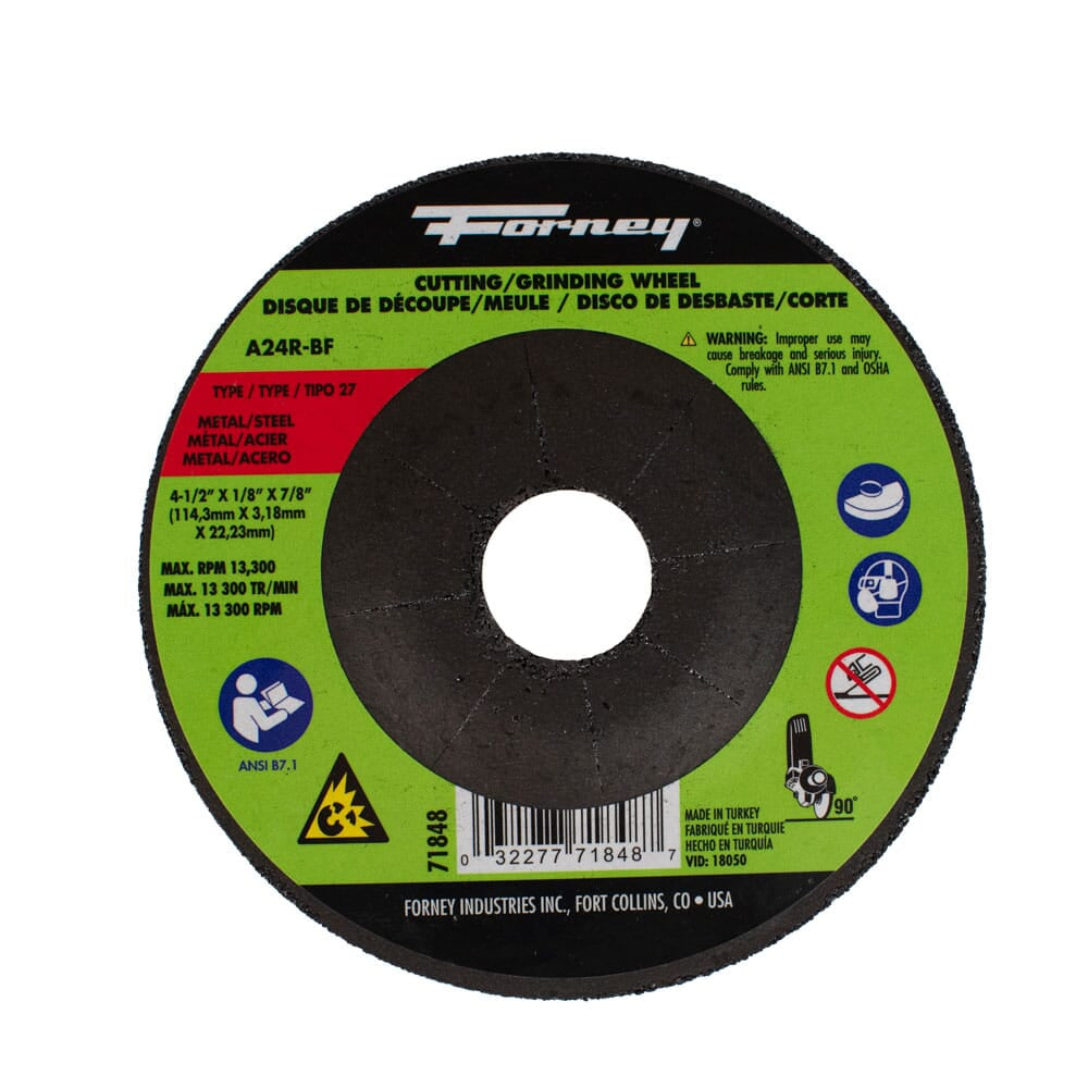 Cut-Off Wheel, Metal, Type 27, 4-1/2 in x 1/8 in x 7/8 in