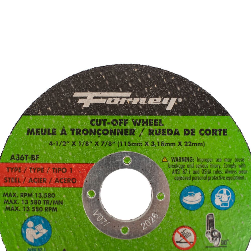 Cut-Off Wheel, Metal, Type 1, 4-1/2 in x 1/8 in x 7/8 in