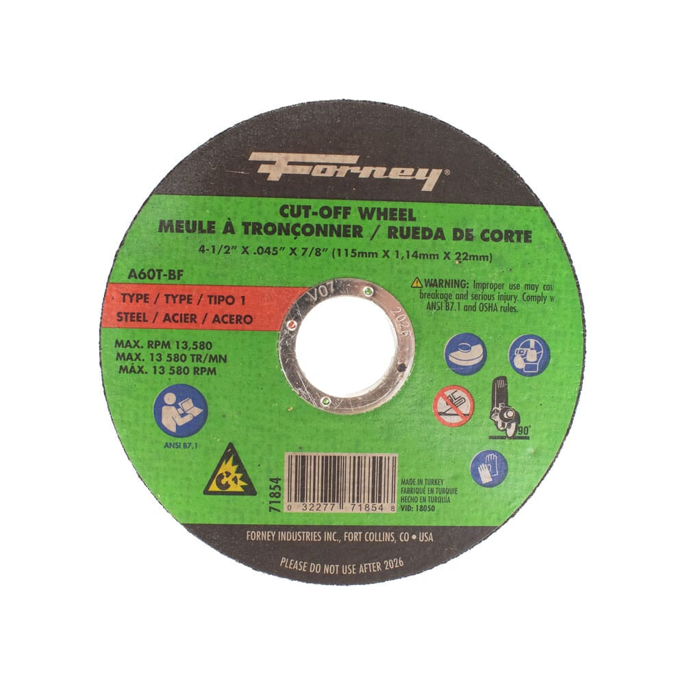 Cut-Off Wheel, Metal, Type 1, 4-1/2 in x .045 in x 7/8 in