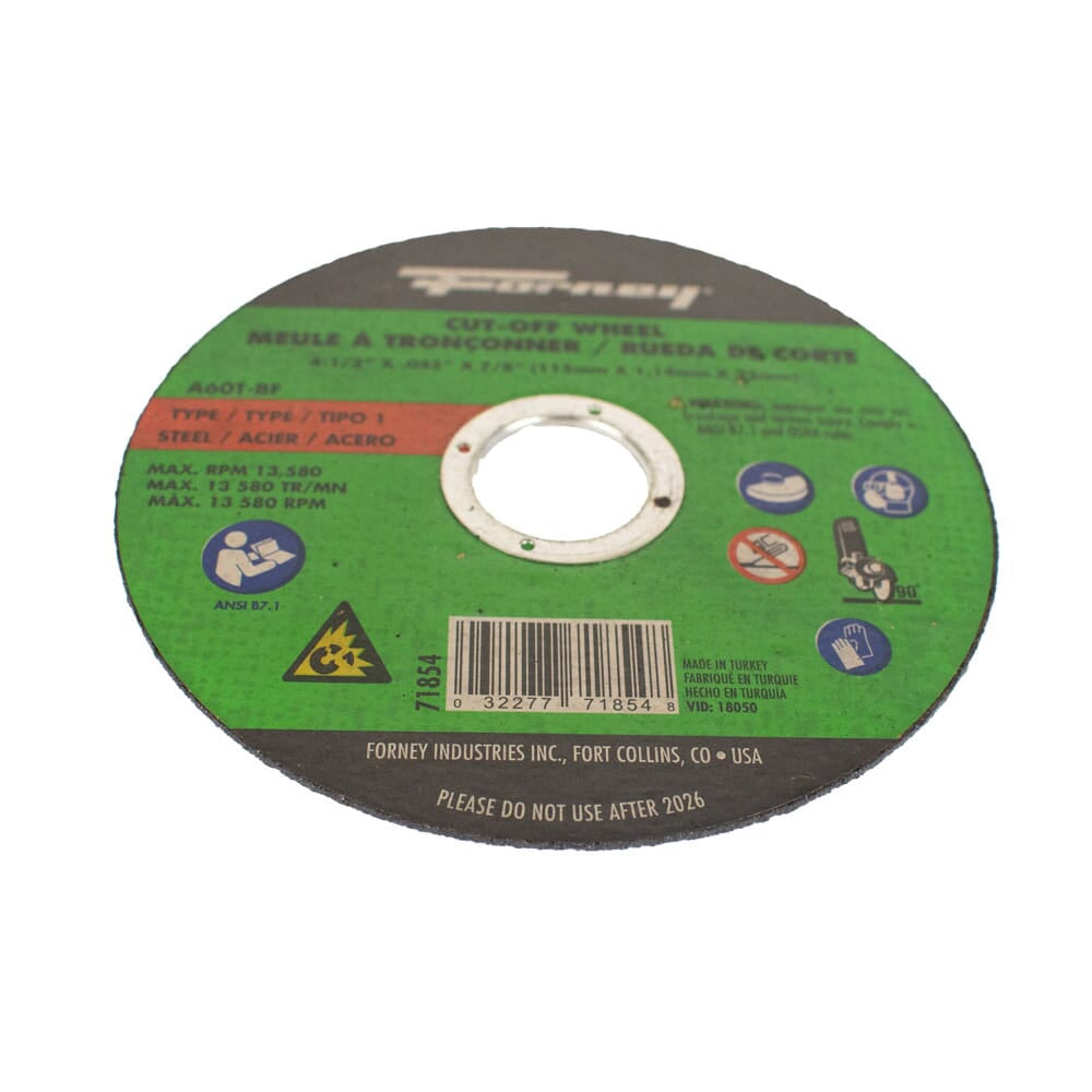 Cut-Off Wheel, Metal, Type 1, 4-1/2 in x .045 in x 7/8 in