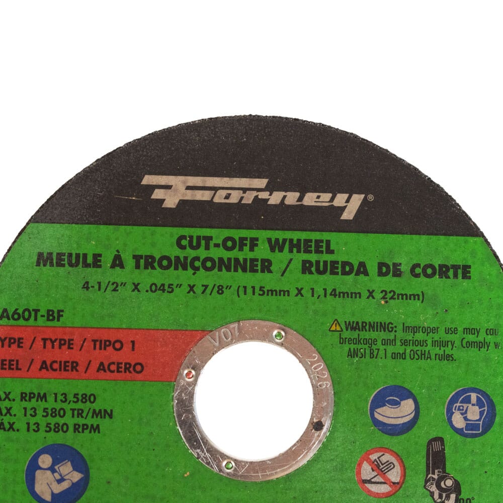 Cut-Off Wheel, Metal, Type 1, 4-1/2 in x .045 in x 7/8 in