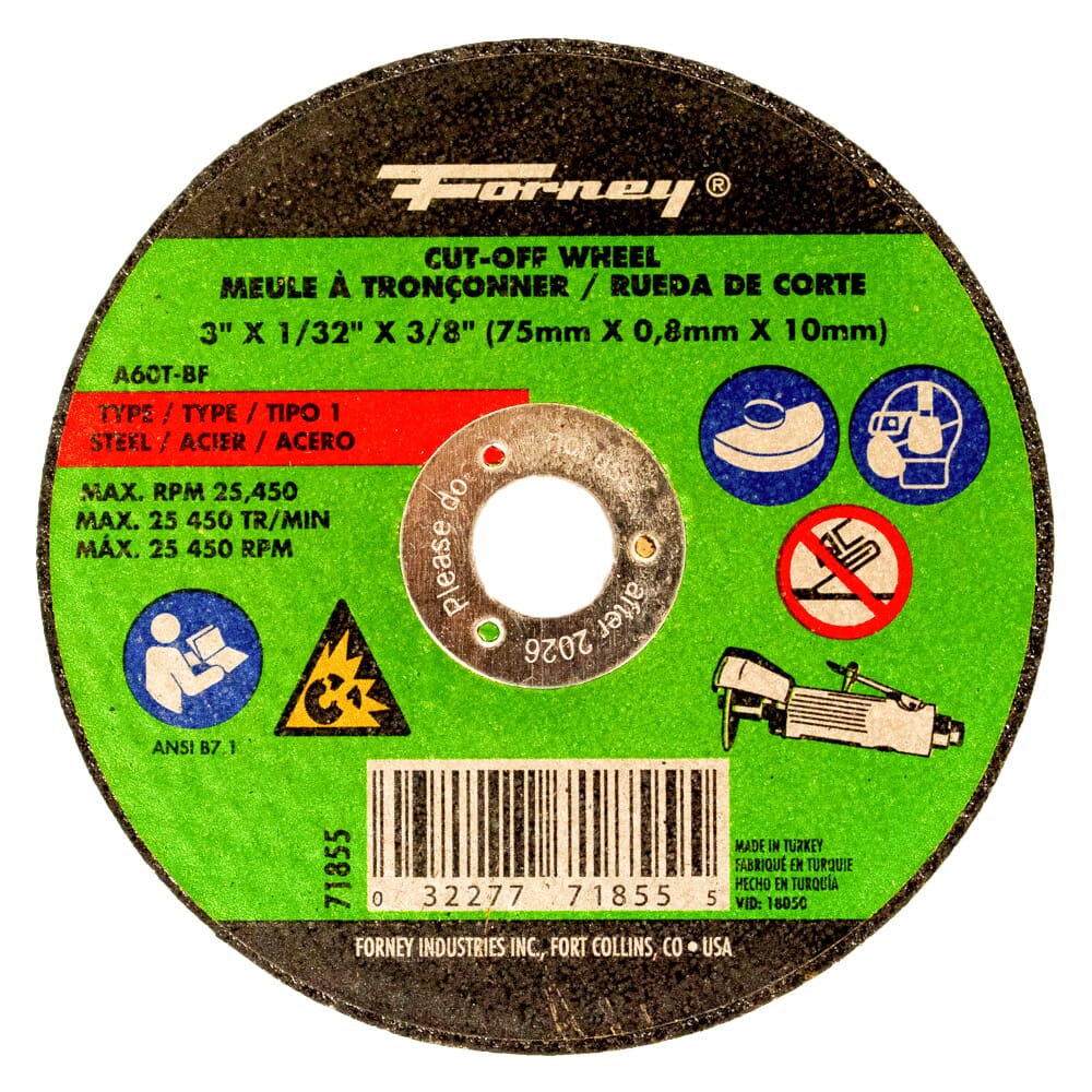 Cut-Off Wheel, Metal, Type 1, 3 in x 1/32 in x 3/8 in