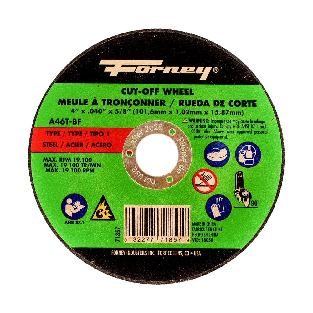 Cut-Off Wheel, Metal, Type 1, 4 in x .040 in x 5/8 in