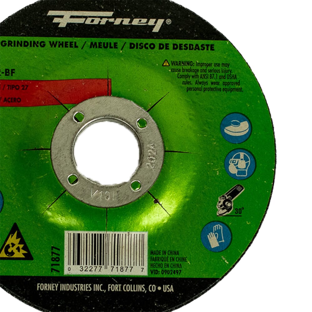 Grinding Wheel, Metal, Type 27, 4-1/2 in x 1/4 in x 7/8 in