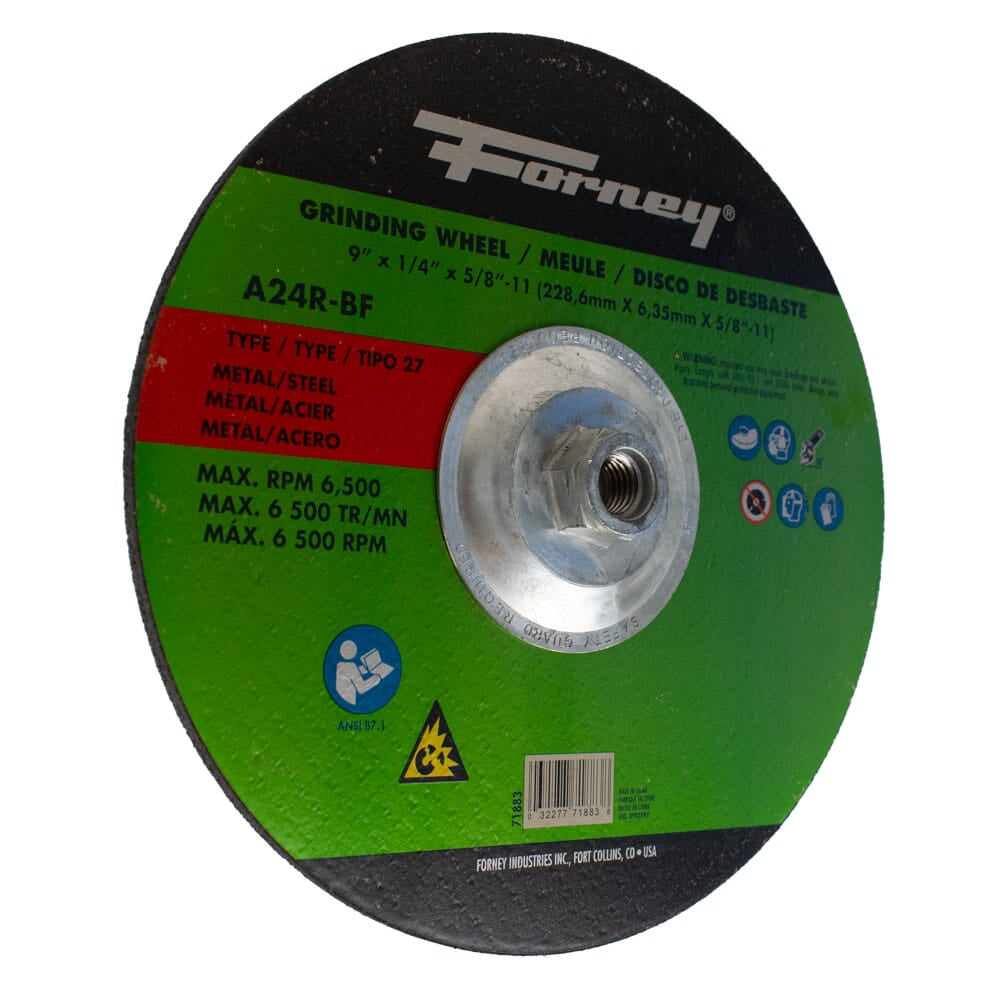 Grinding Wheel, Metal, Type 27, 9 in x 1/4 in x 5/8 in-11