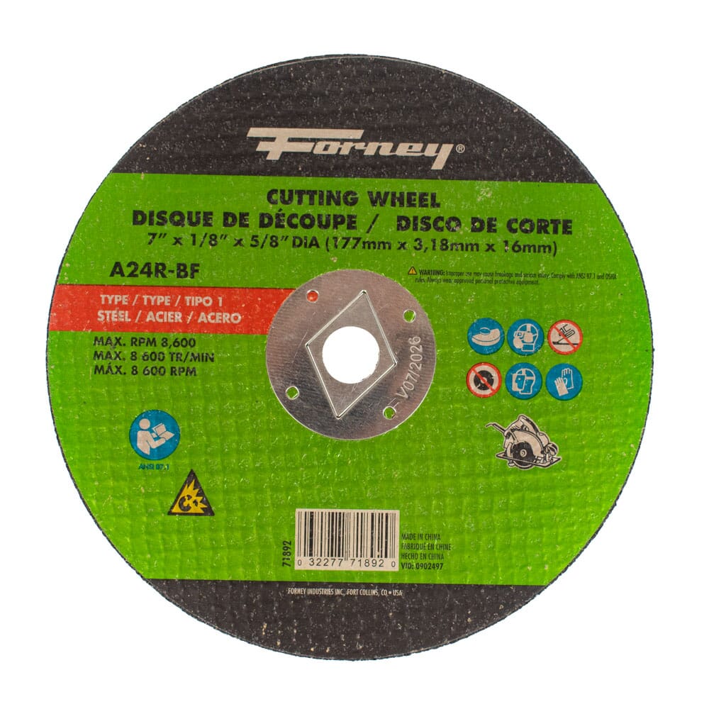 Cut-Off Wheel, Metal, Type 1, 7 in x 1/8 in x 5/8 in