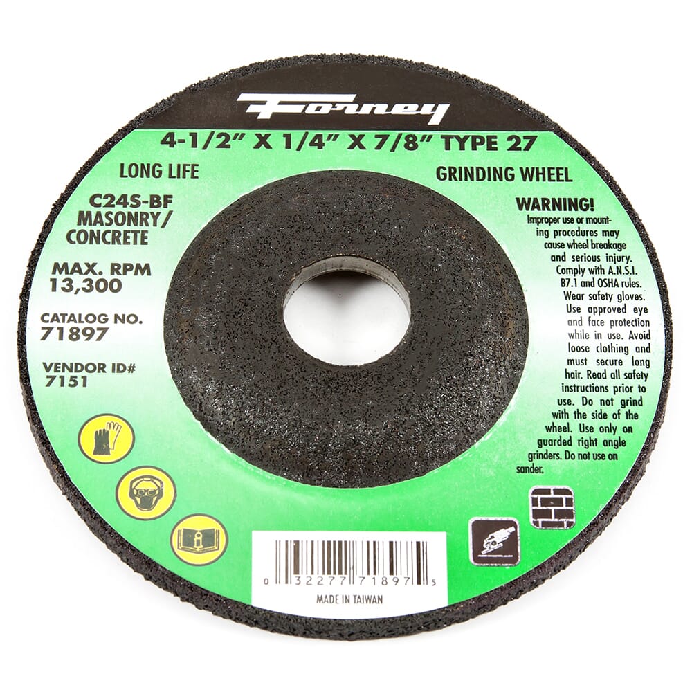 Grinding Wheel, Masonry, Type 27, 4-1/2 in x 1/4 in x 7/8 in