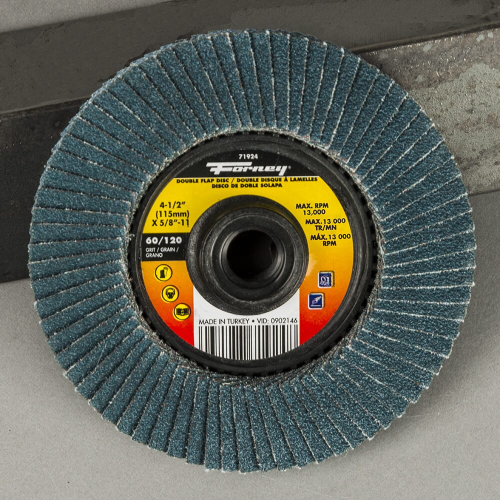 Double Sided Flap Disc, 60/120 Grits, 4-1/2 in