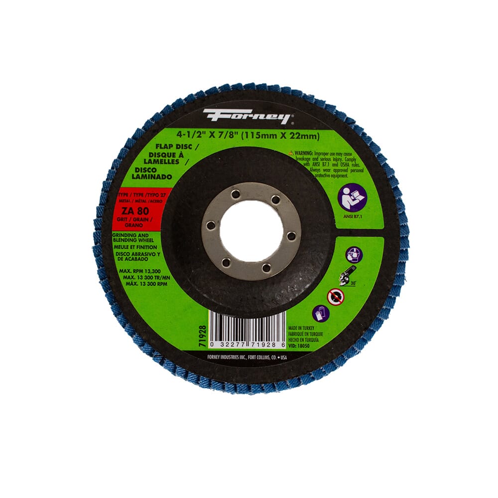 Flap Disc, Type 27, 4-1/2 in x 7/8 in, ZA80