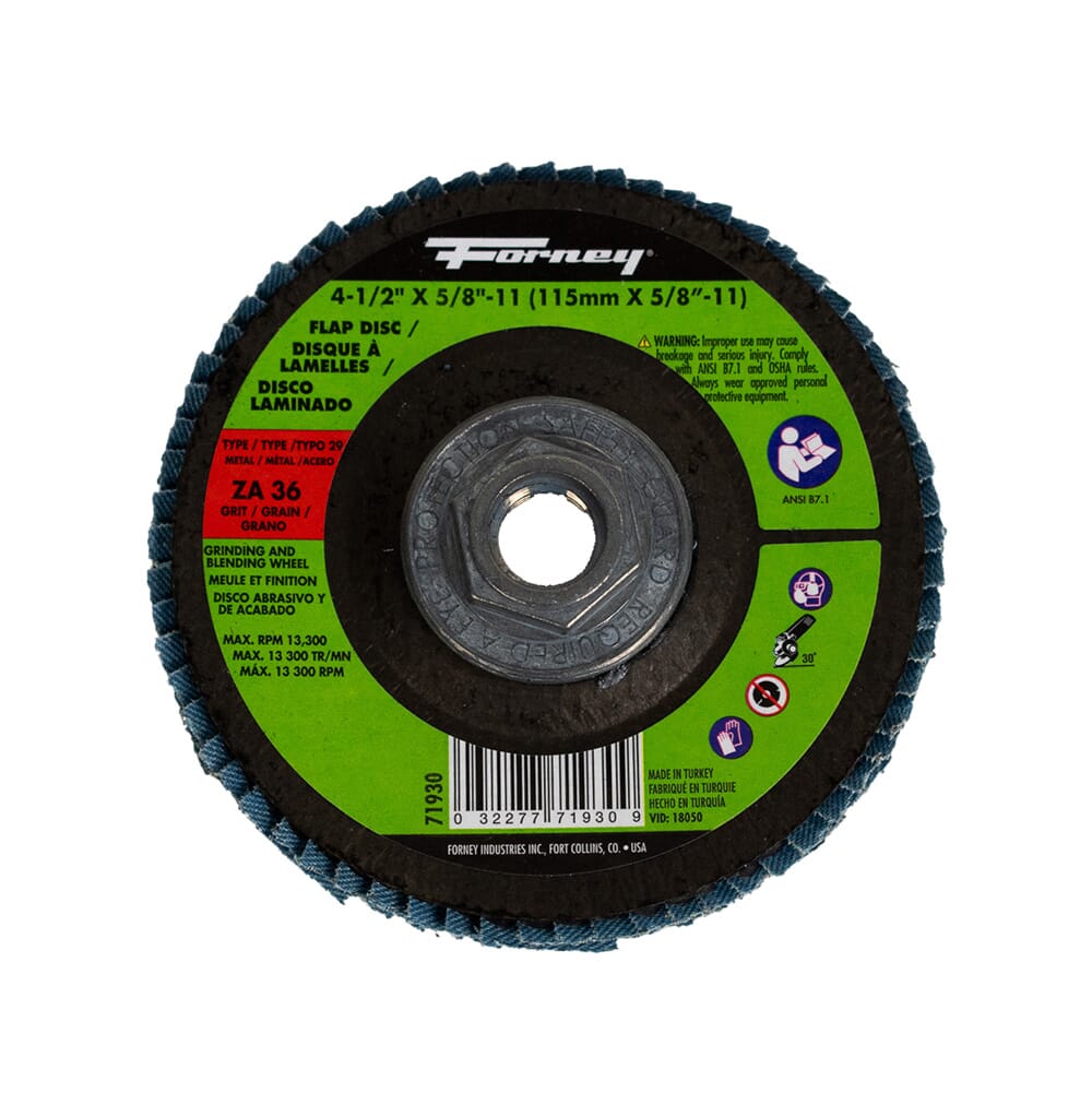 Flap Disc, Type 29, 4-1/2 in x 5/8 in-11, ZA36