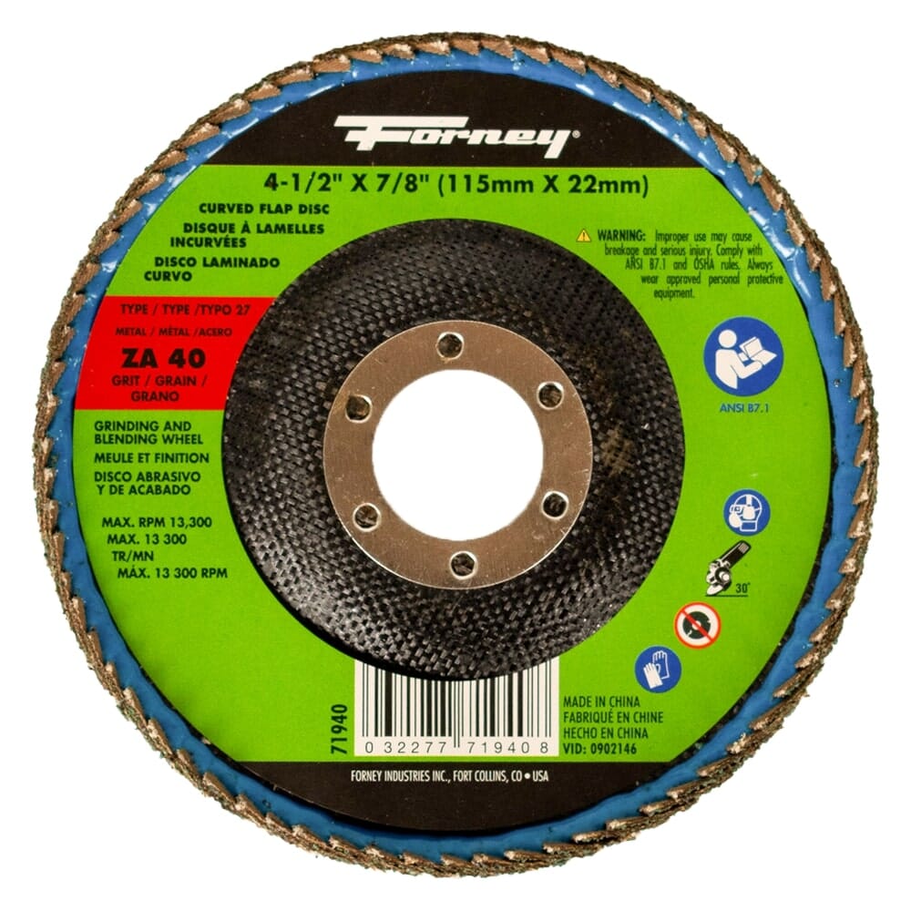 Curved Edge Flap Disc, 4-1/2 in x 7/8 in, 40 Grit