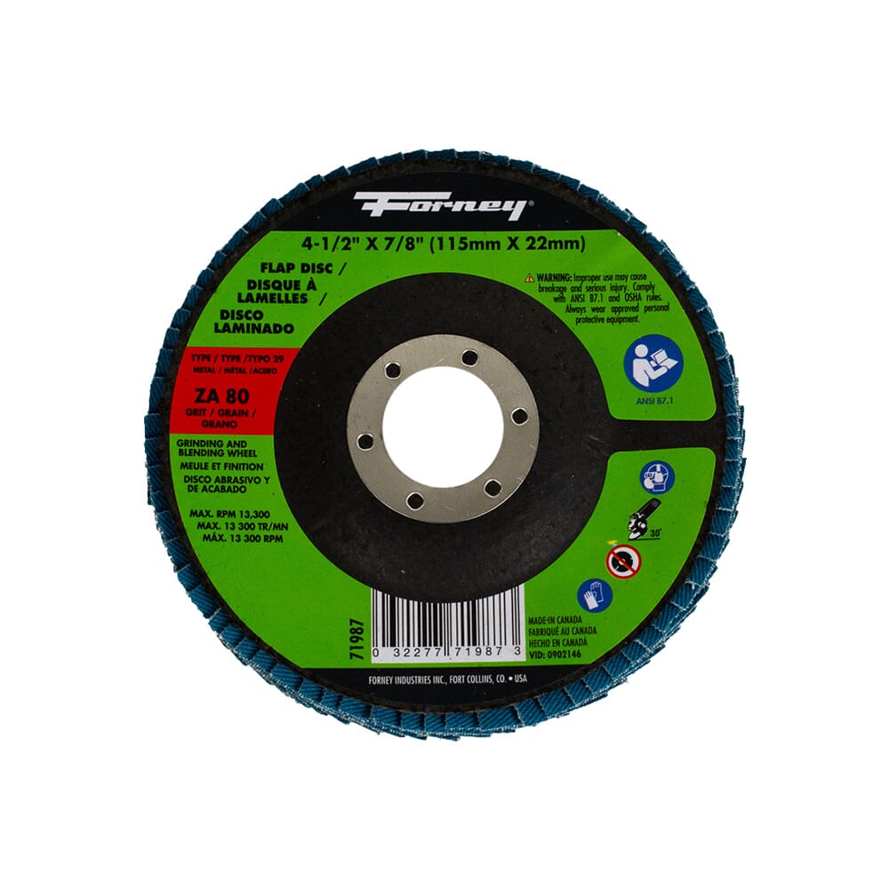 Flap Disc, Type 29, 4-1/2 in x 7/8 in, ZA80
