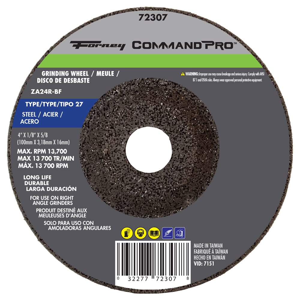 Grinding Wheel, Metal, Type 27, 4 in x 1/4 in x 5/8 in