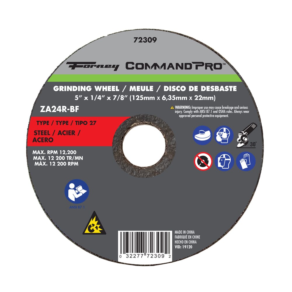 Grinding Wheel, Metal Type 27, 5 in x 1/4 in x 7/8 in