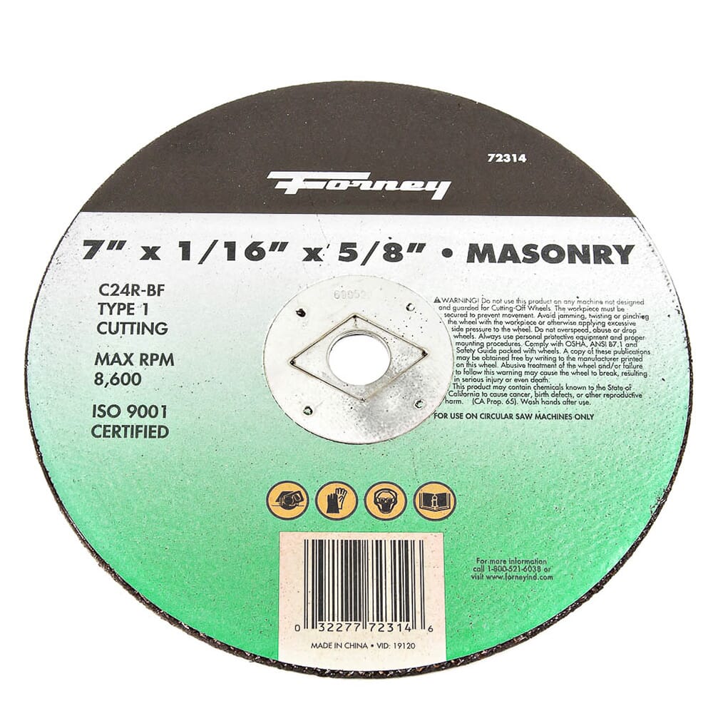 Cutting Wheel, Masonry, Type 1, 7 in x 1/16 in x 5/8 in