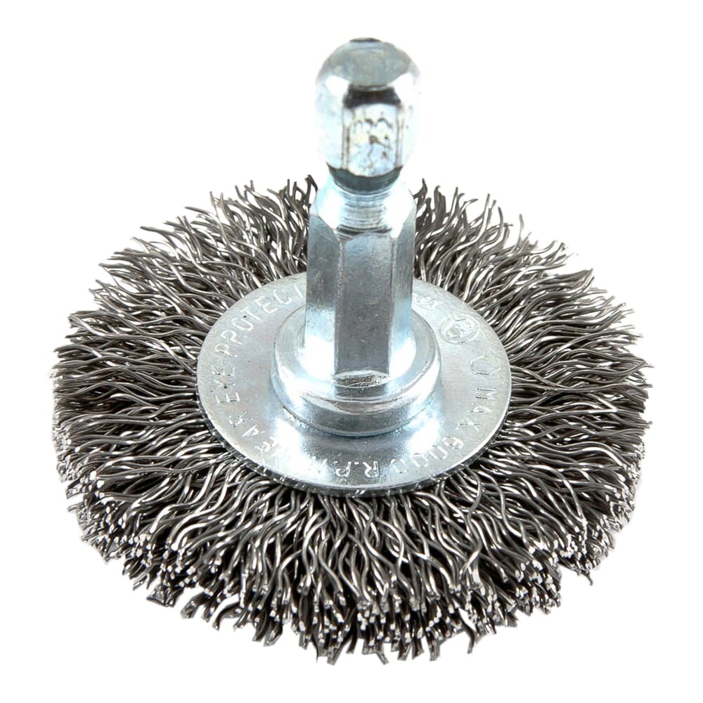 Wire Wheel, Crimped, 1-1/2 in x .012 in x 1/4 in Hex Shank