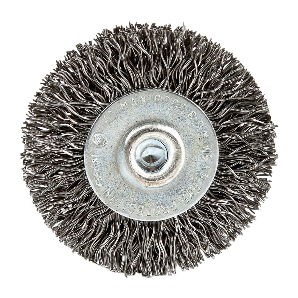 Wire Wheel, Crimped, 1-1/2 in x .012 in x 1/4 in Hex Shank