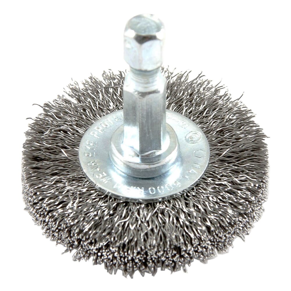 Wire Wheel, Crimped, 1-1/2 in x .008 in x 1/4 in Hex Shank