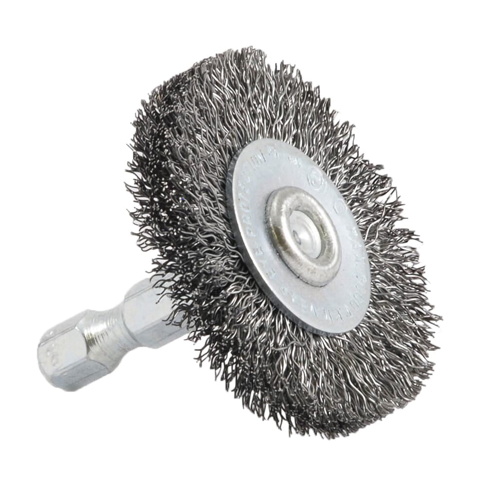 Wire Wheel, Crimped, 1-1/2 in x .008 in x 1/4 in Hex Shank