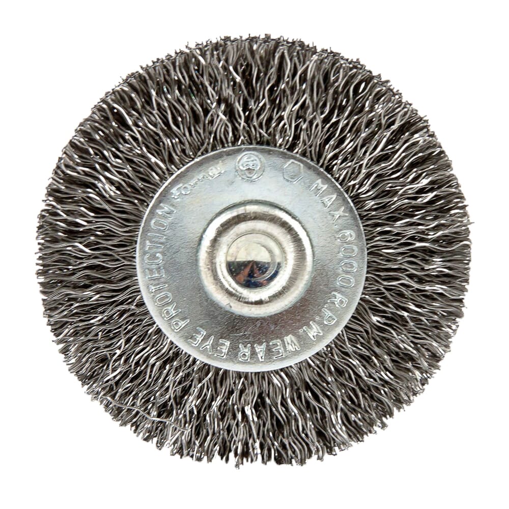 Wire Wheel, Crimped, 1-1/2 in x .008 in x 1/4 in Hex Shank