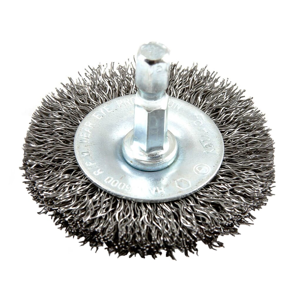 Wire Wheel, Crimped, 2 in x .012 in x 1/4 in Hex Shank