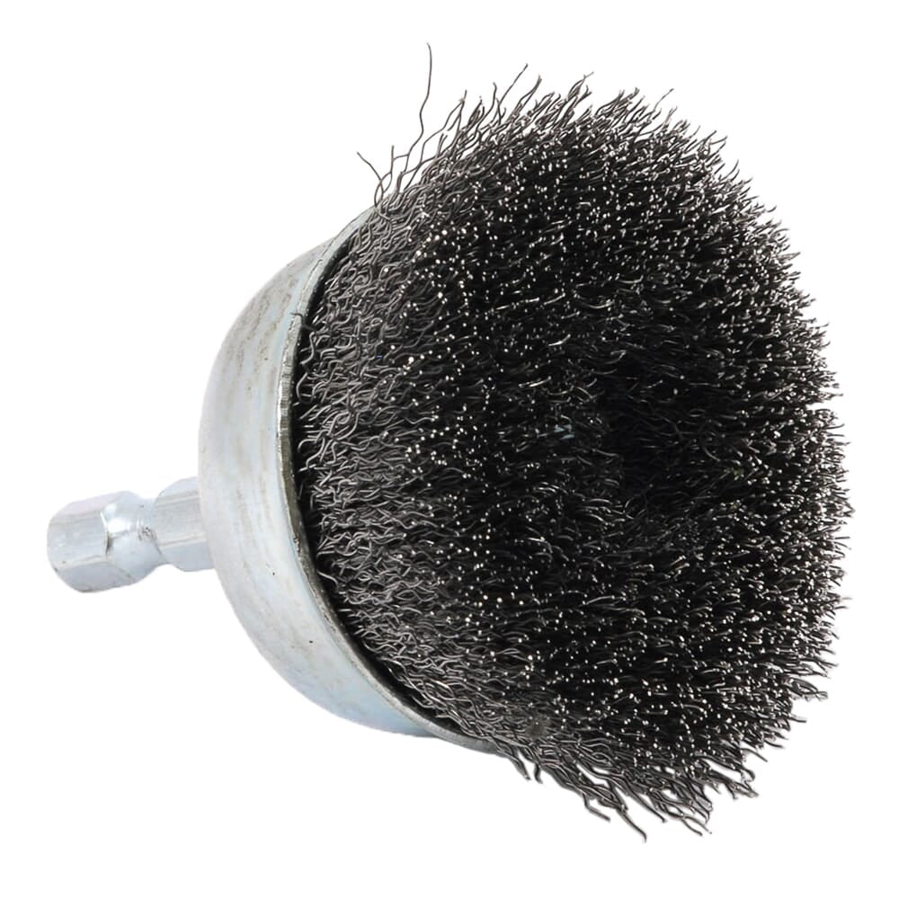 Cup Brush, Crimped, 2 in x .008 in x 1/4 in Hex Shank