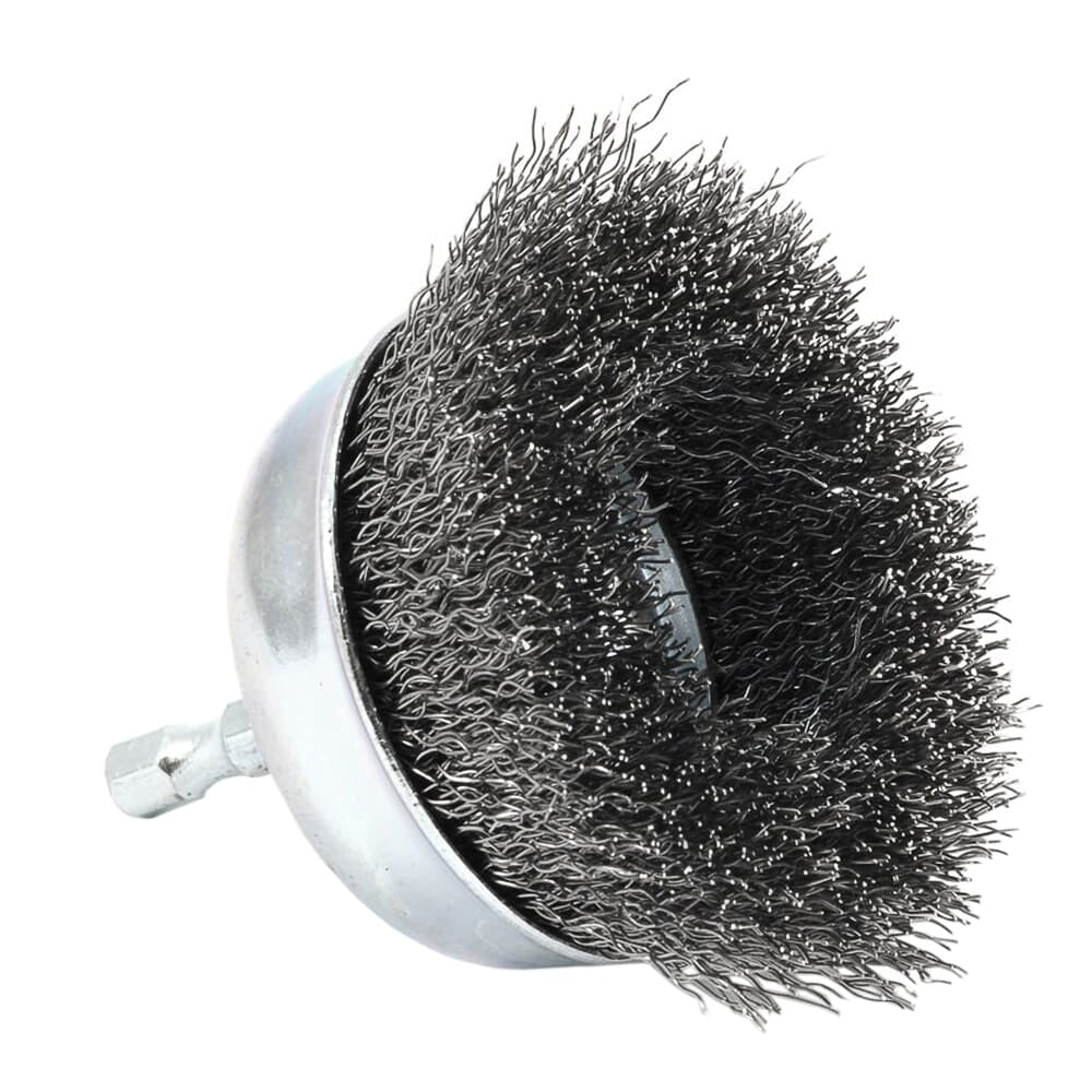 Cup Brush, Crimped, 3 in x .012 x 1/4 in Hex Shank