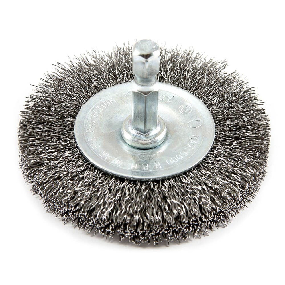 Wire Wheel, Crimped, 2-1/2 in x .008 in x 1/4 in Hex Shank
