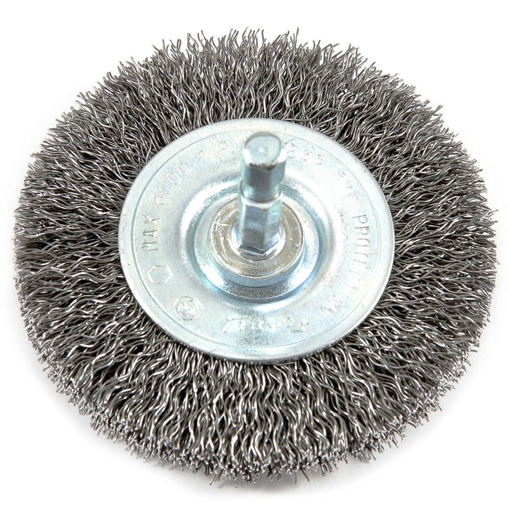 Wire Wheel, Crimped, 3 in x .012 in x 1/4 in Hex Shank