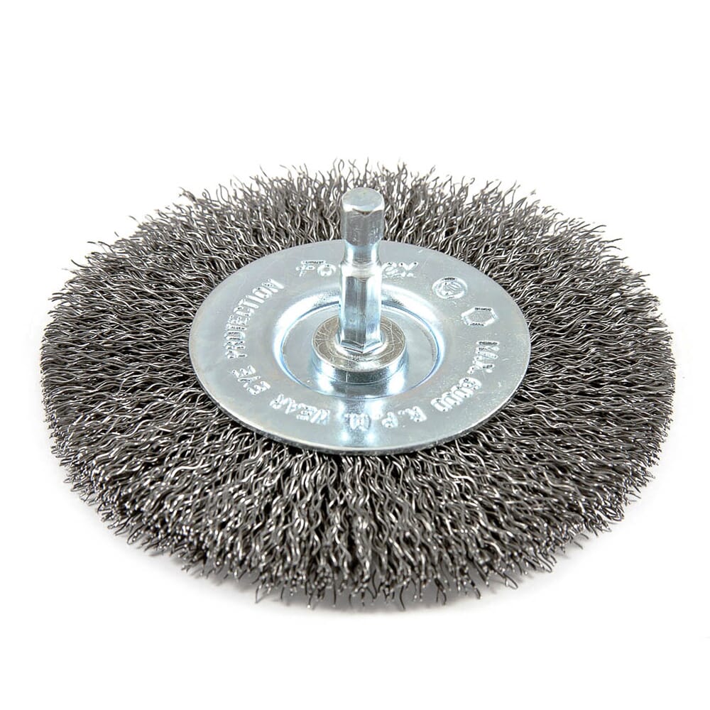 Wire Wheel, Crimped, 4 in x .012 in x 1/4 in Hex Shank