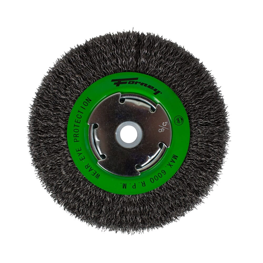 Wire Wheel, Crimped, 6 in x .014 in, Precision Face, x 1/2 in - 5/8 in Arbor