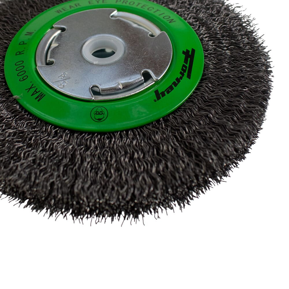 Wire Wheel, Crimped, 6 in x .014 in, Precision Face, x 1/2 in - 5/8 in Arbor